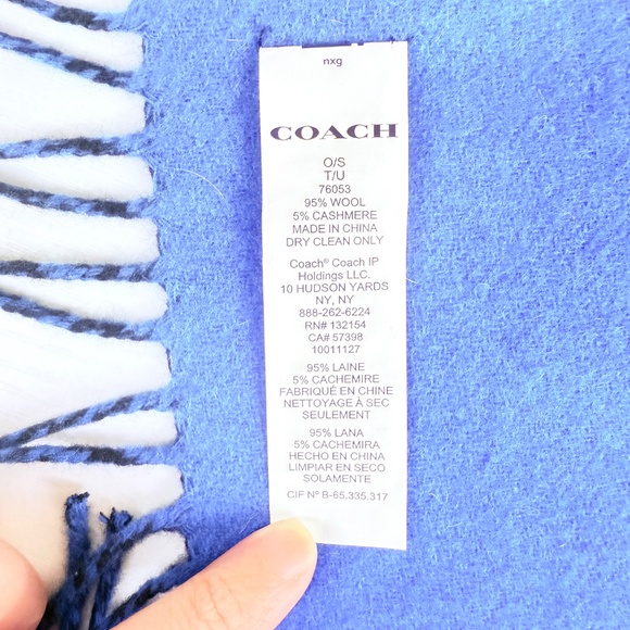 Coach Wool-Cashmere Logo Scarf Navy/Blue Reversible - Picture 7 of 8